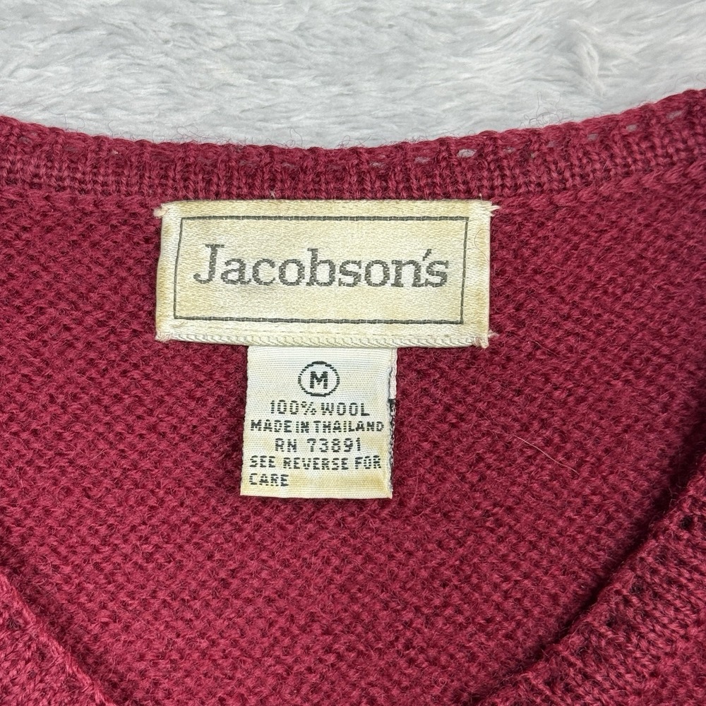 Jacobson's Cardigan Sweat Jacket Women Medium Red Gold Buttons Scalloped 90s - Picture 4 of 8